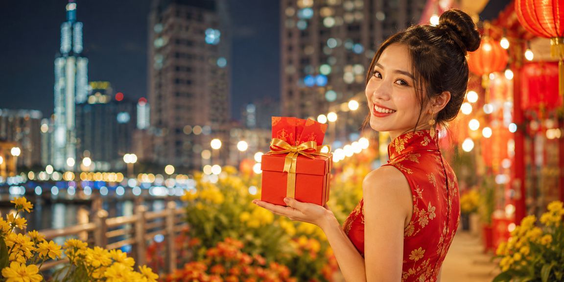 Người dùng tại chợ đêm TP. Hồ Chí Minh mở phong bì đỏ thưởng khuyến mãi trên điện thoại