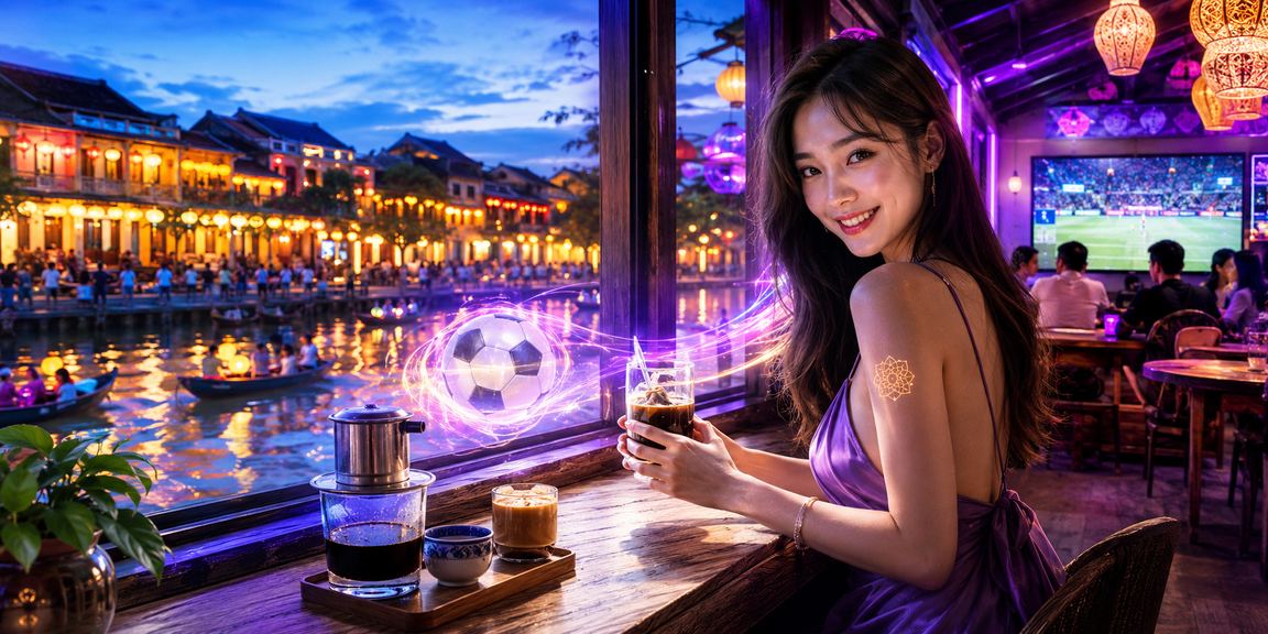 Nhóm bạn trẻ tại Hội An ngồi quán cà phê theo dõi kèo esports và thể thao trên điện thoại
